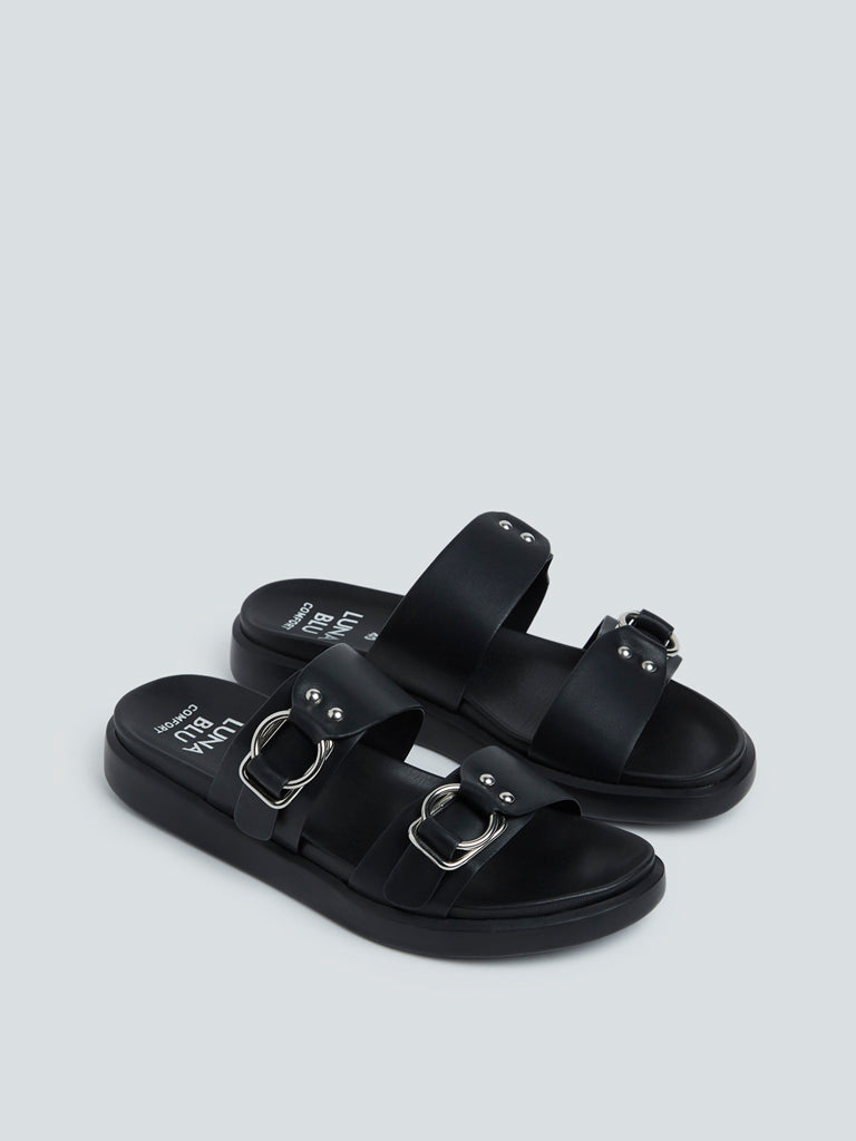 LUNA BLU Black Buckle Pattern Strap Sandals